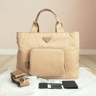 プラダ PRADA 1BA058 ロゴ 2WAY ハンドバッグ レザー ベージュ