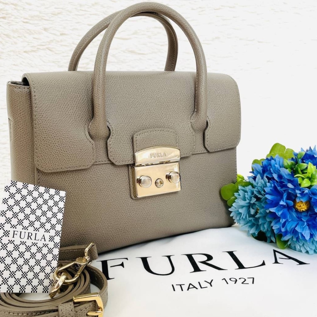 【美品】FURLA ハンドバッグ　メトロポリス　グレージュ　2way