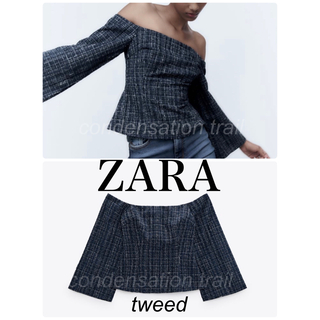 ザラ(ZARA)の匿名配送　新品　ZARA ベルベット　テクスチャー　ツイード　トップス　フレア(ニット/セーター)