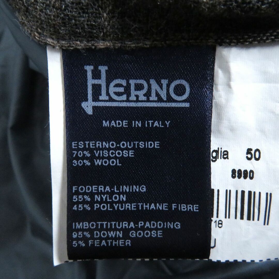 良品□HERNO/ヘルノ　タータンチェック　ウール　WZIP/トグルボタン　フーデッド　ダウンジャケット　ブラウン系　50　イタリア製　メンズ