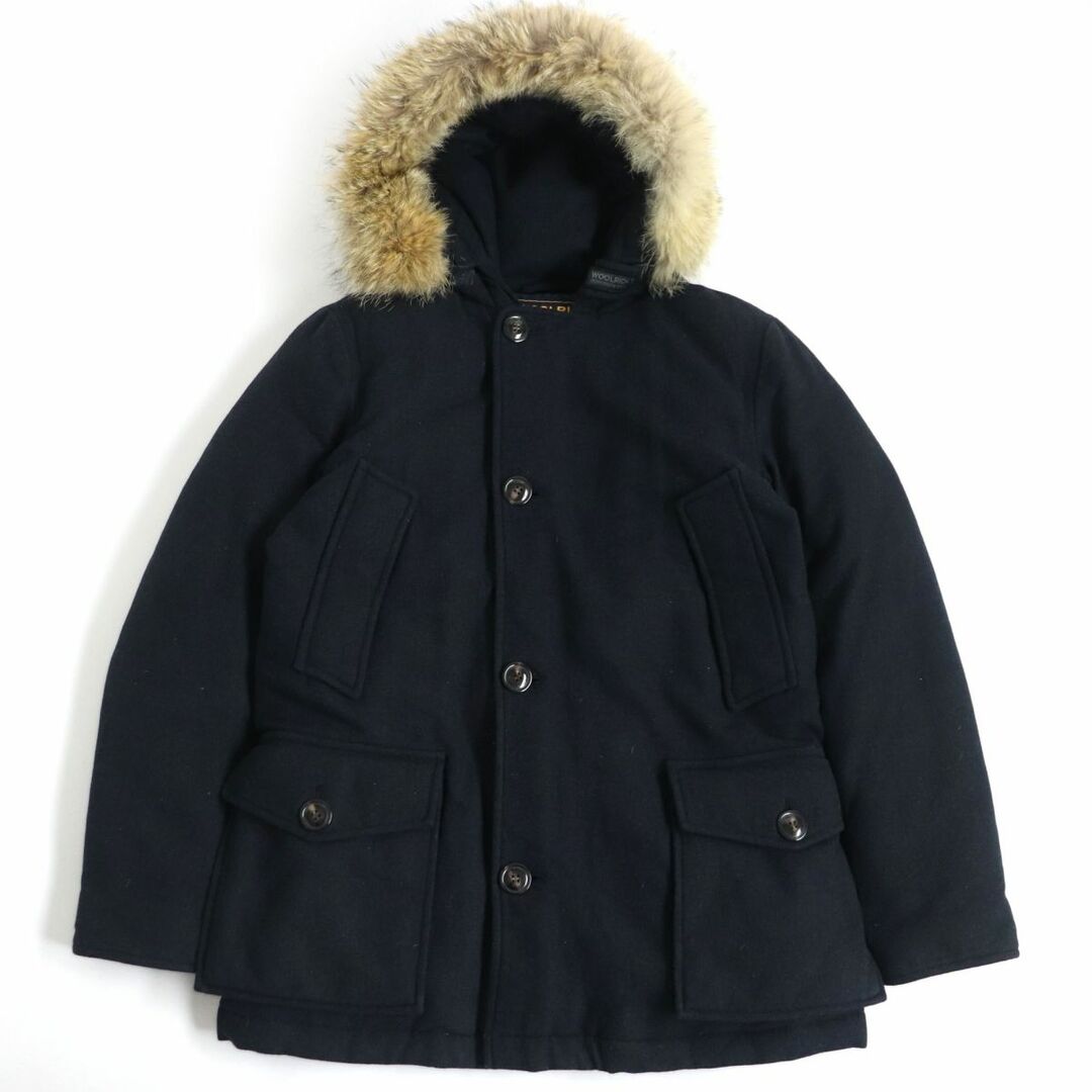 43cm袖丈良品□WOOLRICH/ウールリッチ 1202040 ARCTIC PARKA フーデッド WZIP/ロゴボタン ダウンジャケット ネイビー XS 正規品 日本サイズS相当