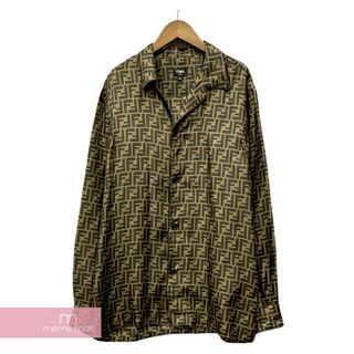 フェンディ(FENDI)のFENDI 2019SS Brown Silk Shirts FS0747 A4JK フェンディ ブラウンシルクシャツ 長袖 ブラウス キューバシャツ 総柄 ズッカ柄 パイピング ブラウン サイズ40【231030】【中古-A】【me04】(シャツ)