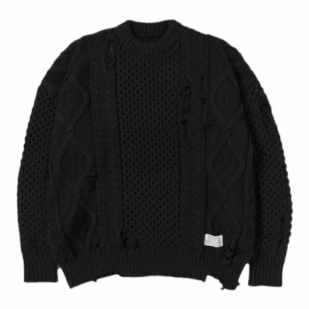 NEIGHBORHOOD(ネイバーフッド)のNEIGHBORHOOD SAVAGE CABLE SWEATER L ブラック メンズのトップス(ニット/セーター)の商品写真