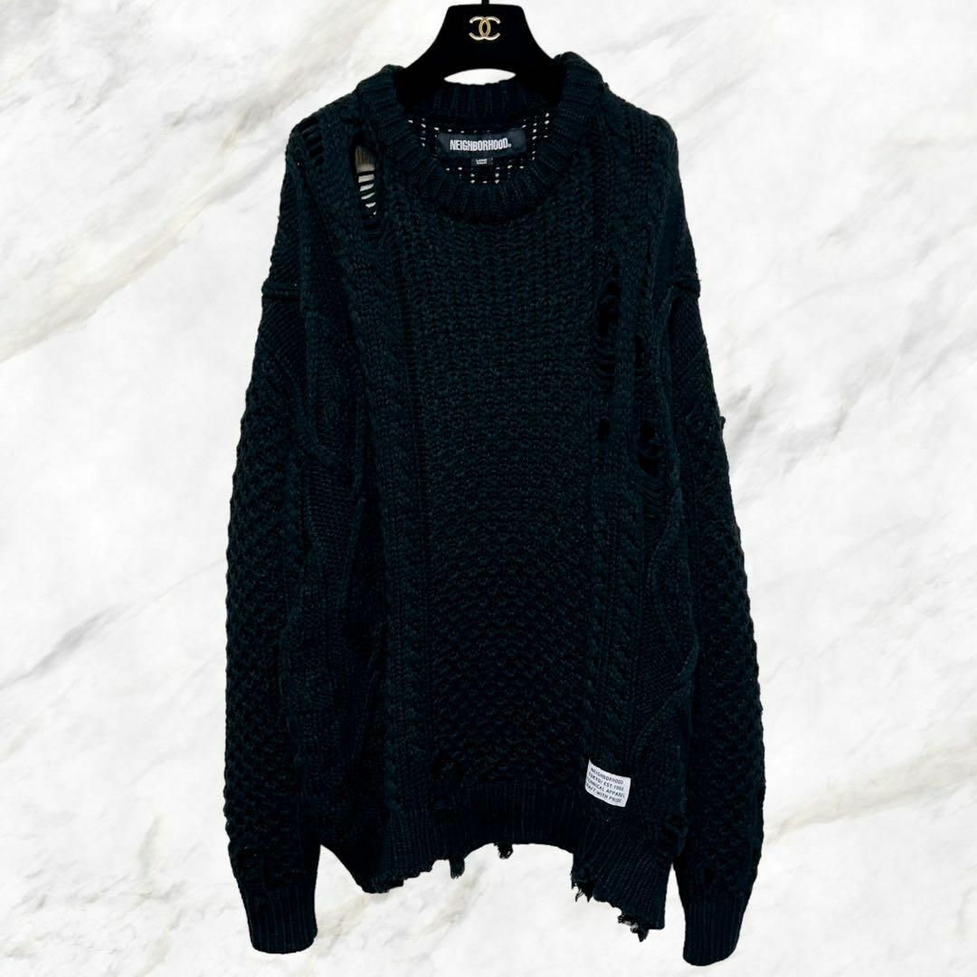 NEIGHBORHOOD(ネイバーフッド)のNEIGHBORHOOD SAVAGE CABLE SWEATER L ブラック メンズのトップス(ニット/セーター)の商品写真