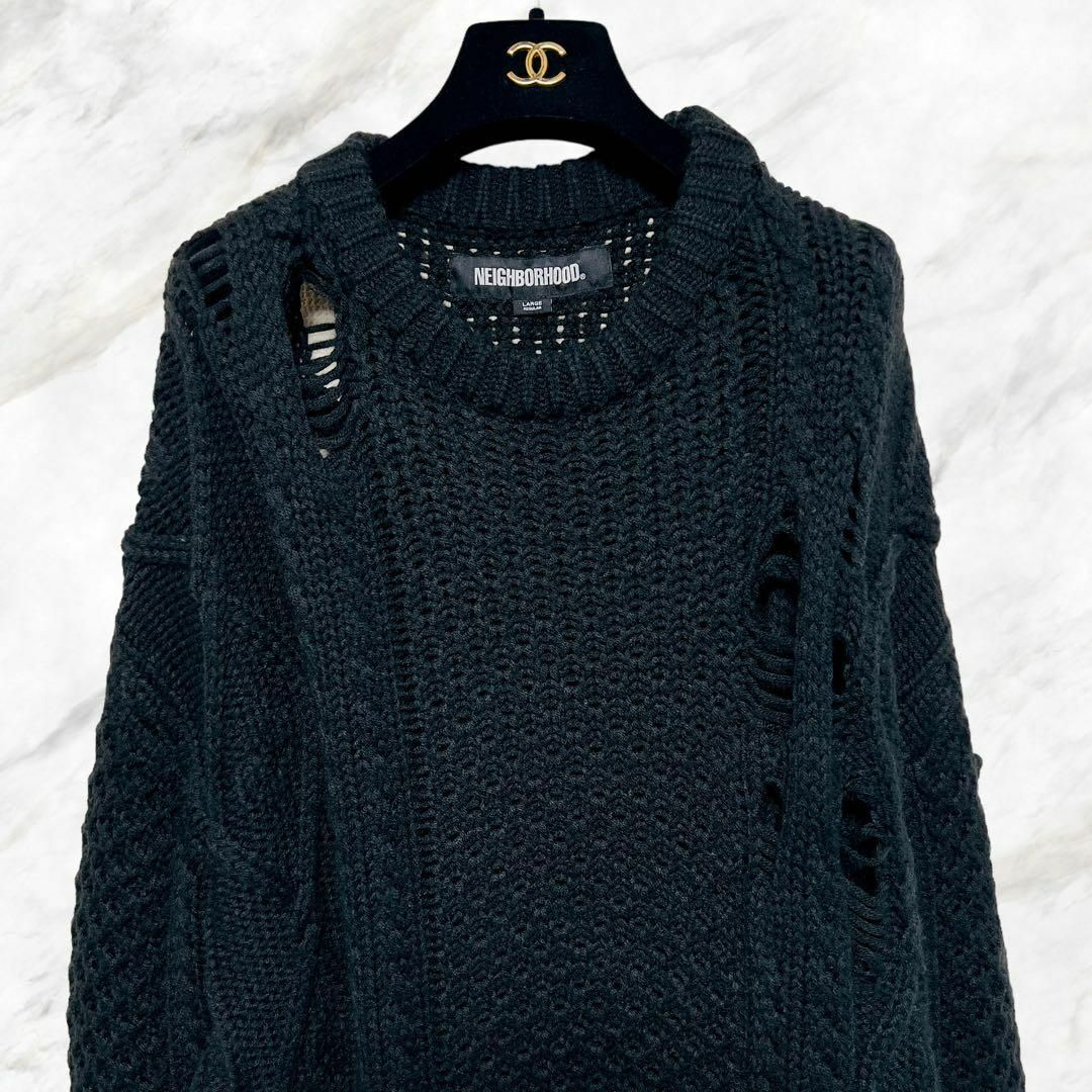 NEIGHBORHOOD(ネイバーフッド)のNEIGHBORHOOD SAVAGE CABLE SWEATER L ブラック メンズのトップス(ニット/セーター)の商品写真