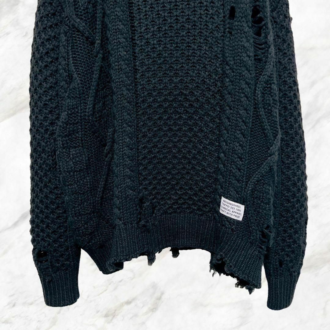 NEIGHBORHOOD(ネイバーフッド)のNEIGHBORHOOD SAVAGE CABLE SWEATER L ブラック メンズのトップス(ニット/セーター)の商品写真