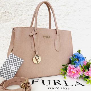 極美品　フルラ テッサ 2way ショルダーバッグ ハンドバッグ　レザー　ピンク