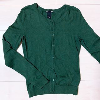 エイチアンドエム(H&M)のH&M クルーネック カーディガン XS グリーン ベーシック(カーディガン)