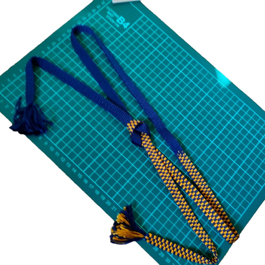 帯締め平組ブルー青イエロー黄色ブロックチェック市松模様正絹シルク レディースの水着/浴衣(和装小物)の商品写真