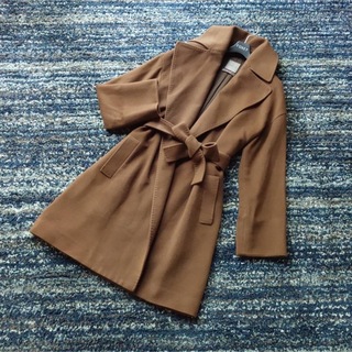 超高級✨プラダ ロングコート シルク100% 女優襟 リボン ブラウン 38