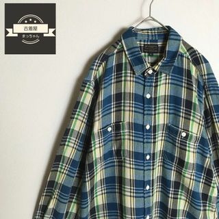 【長袖シャツ】チェック柄 ダブルポケット XL ゆったり感 ゆるダボ 古着(シャツ)