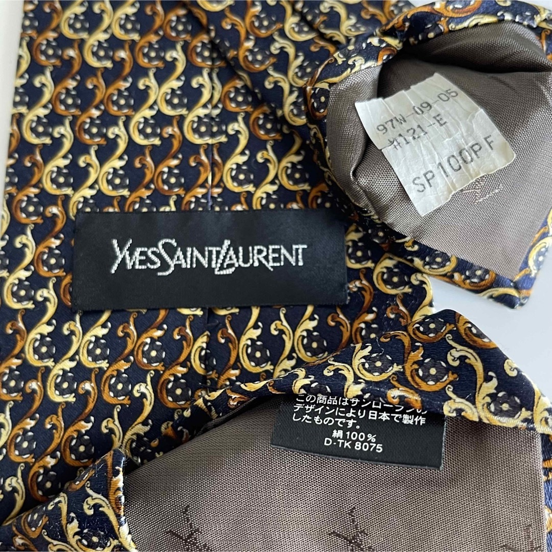 YVES SAINT LAURENT イヴ・サンローラン YSL 総柄 ボルドー ワインレッド シルク 総柄 9cm ネクタイ メンズ 102174