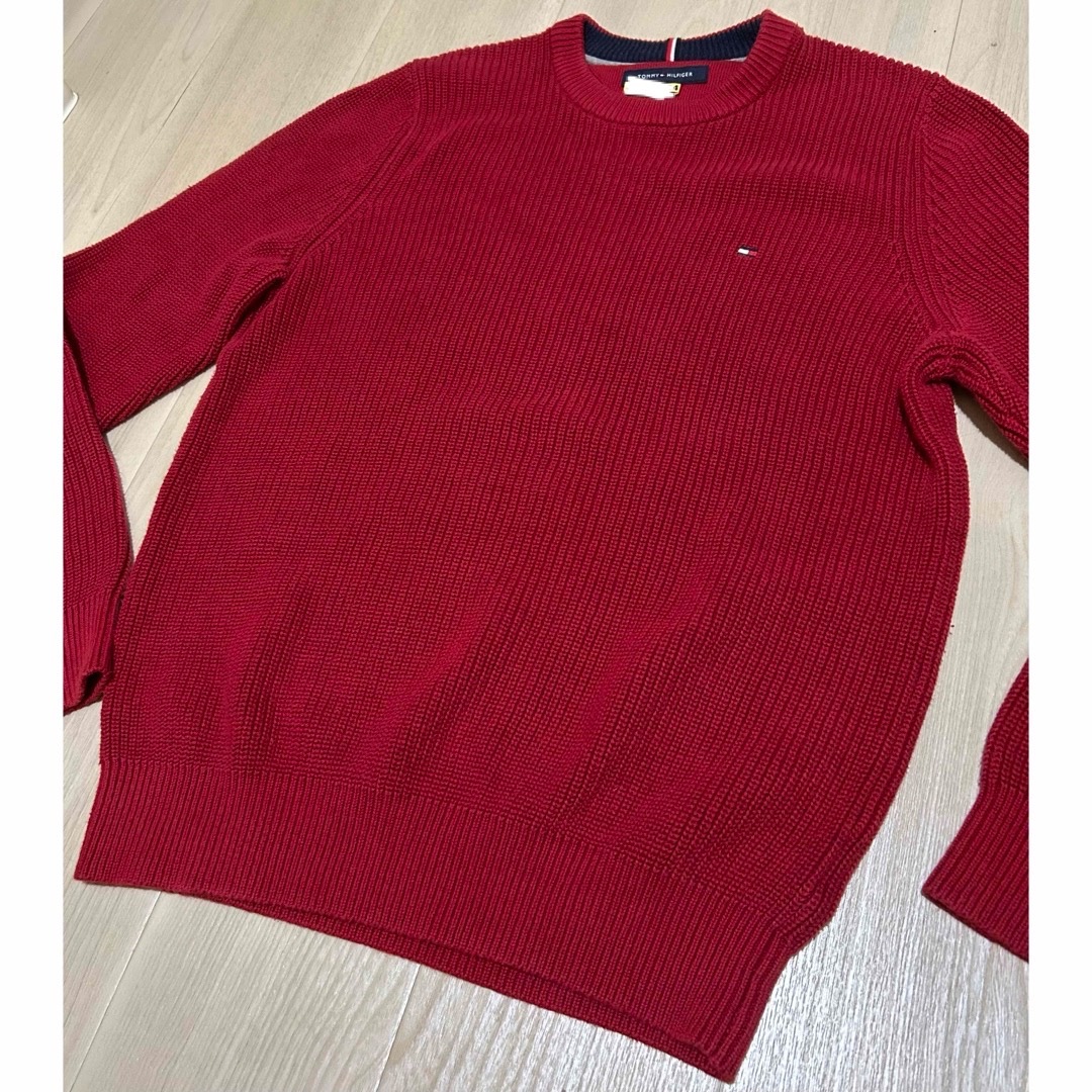 TOMMY HILFIGER(トミーヒルフィガー)のTOMMY HILFIGER 赤ニット　メンズ　Lサイズ　セーター　 メンズのトップス(ニット/セーター)の商品写真