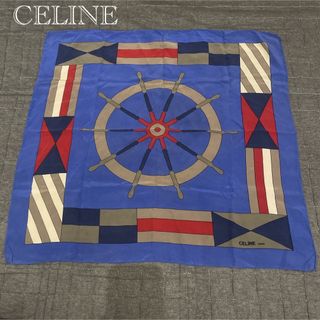 セリーヌ(celine)のCELINE セリーヌ 大判 スカーフ 舵輪 ロゴ ヴィンテージ(バンダナ/スカーフ)