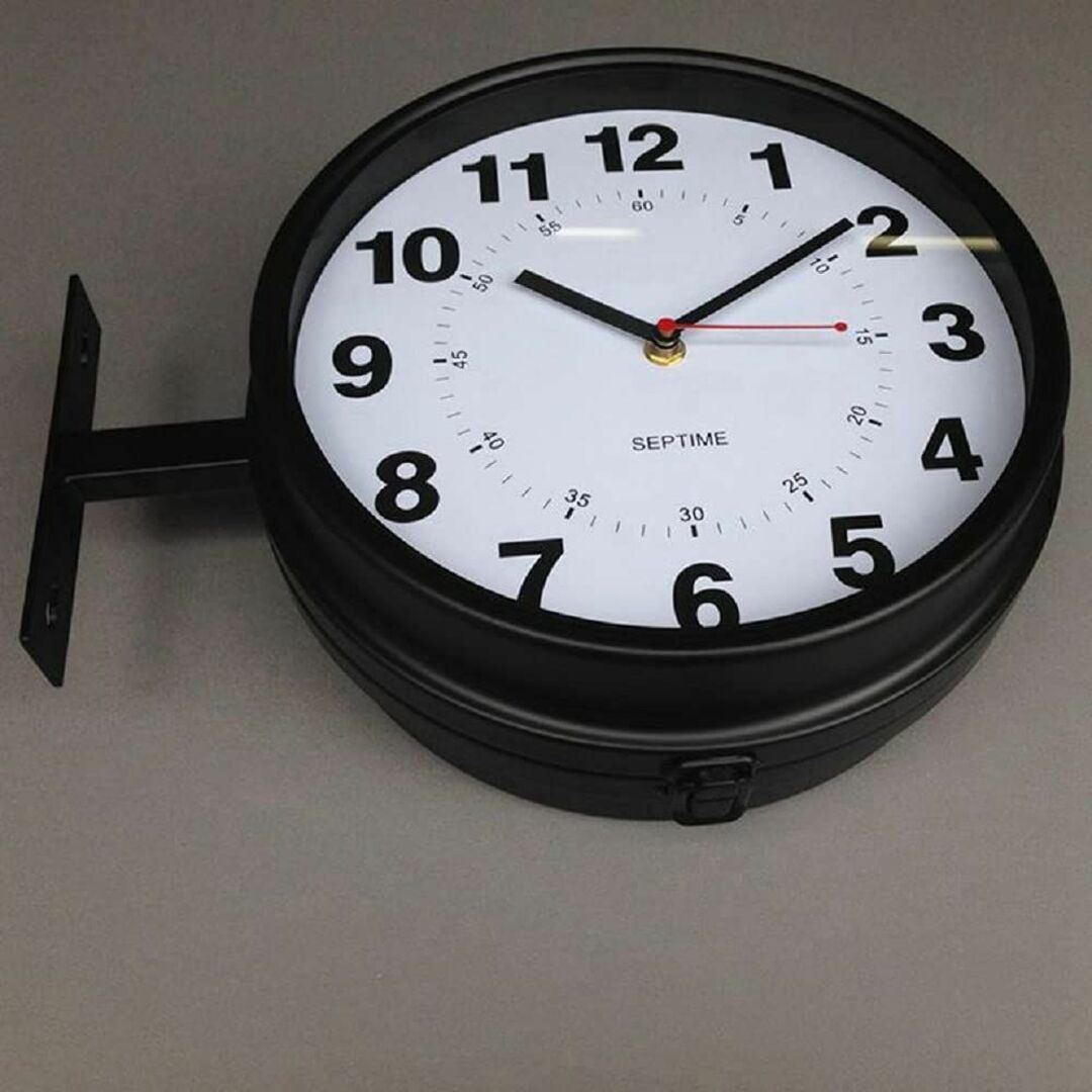 【色: ブラック】両面時計 壁掛け 時計 オシャレ 壁 屋外 時計 ダブルフェイ