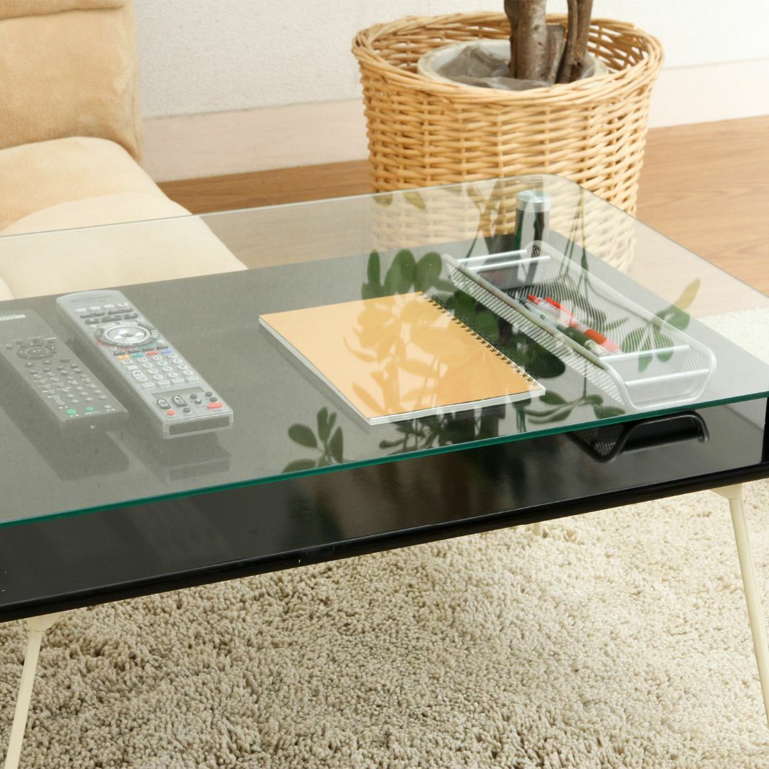 ガラス天板ディスプレイローテーブル ブラック W70 - テーブル