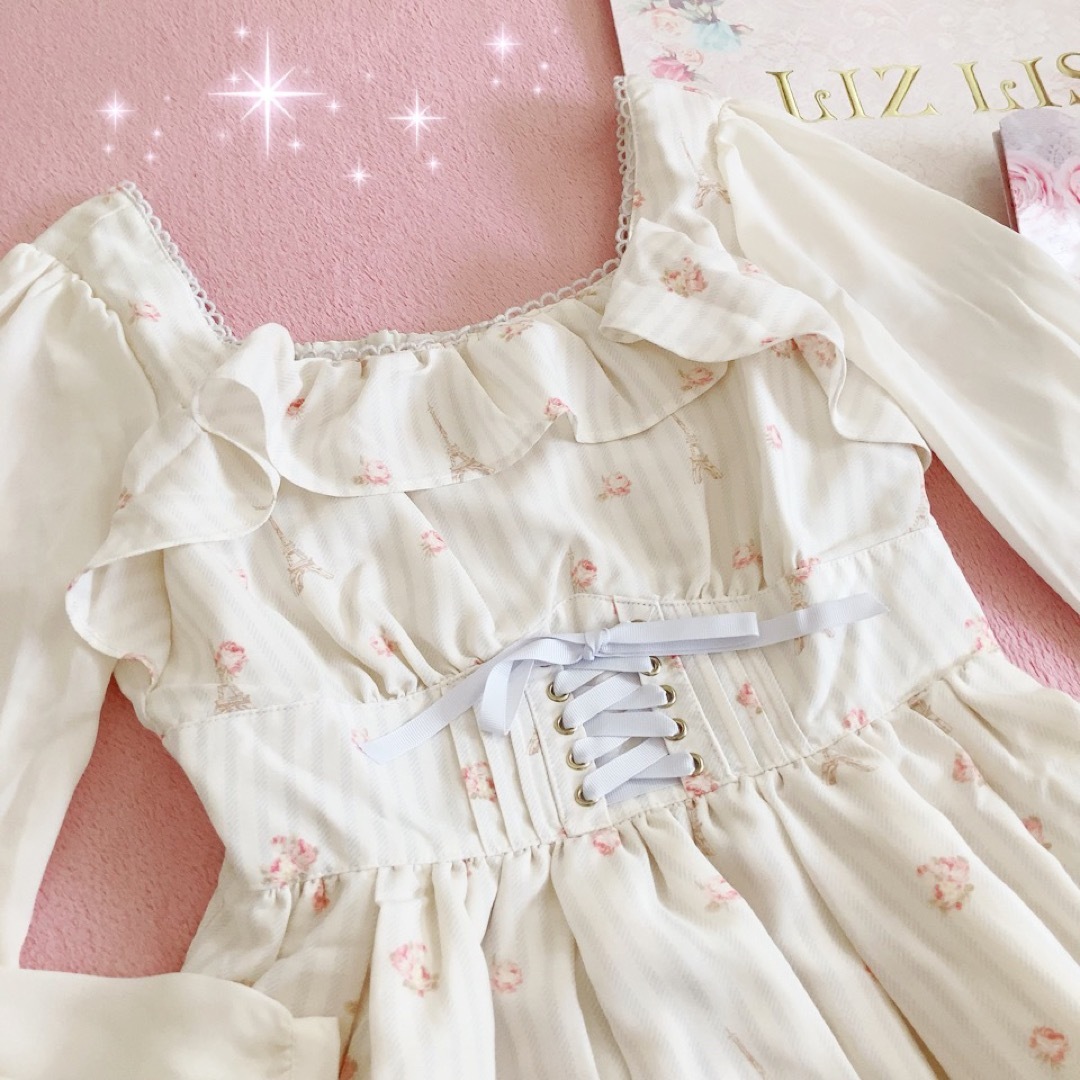 ☆リズリサLIZLISA☆ストライプ×エッフェル塔柄ワンピース☆ブルー ☆リズリサLIZLISA☆ストライプ×エッフェル塔柄ワンピース☆ブルー