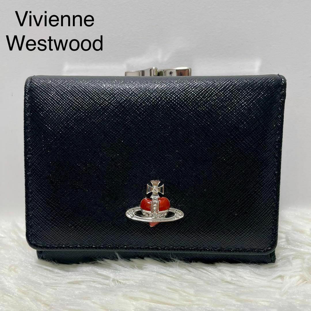 レディース【Vivienne Westwood】折り財布 黒 ディアマンテ ハート