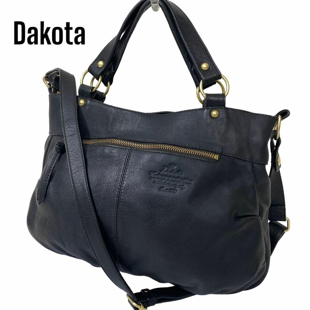 美品✨ダコタ ショルダー ハンドバッグ レザー ロゴ型押し 2way 肩掛け 黒-