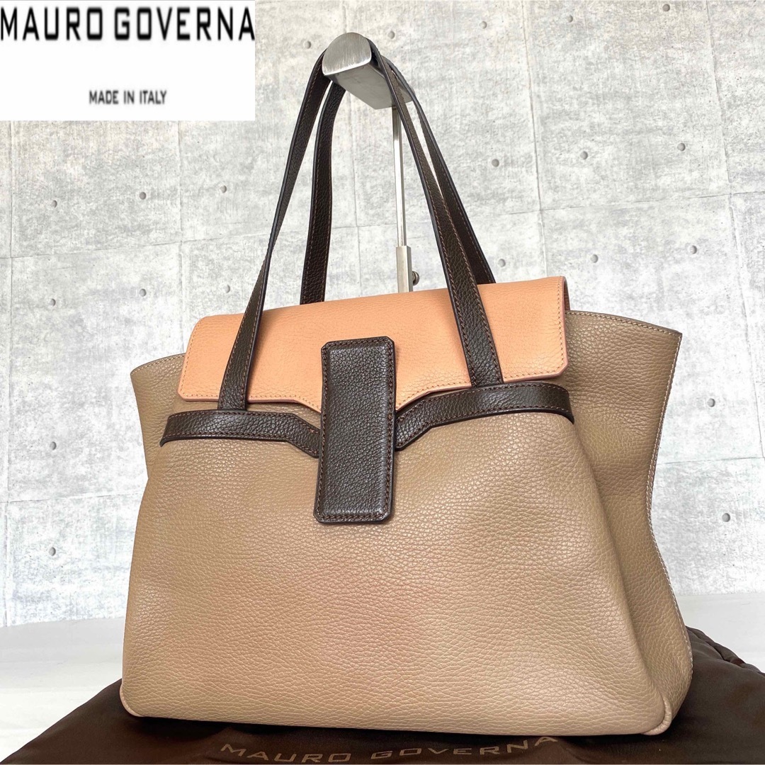 ロイヤルブランド【良品】WAKO×MAURO GOVERNA グレージュ レザー ハンドバッグ