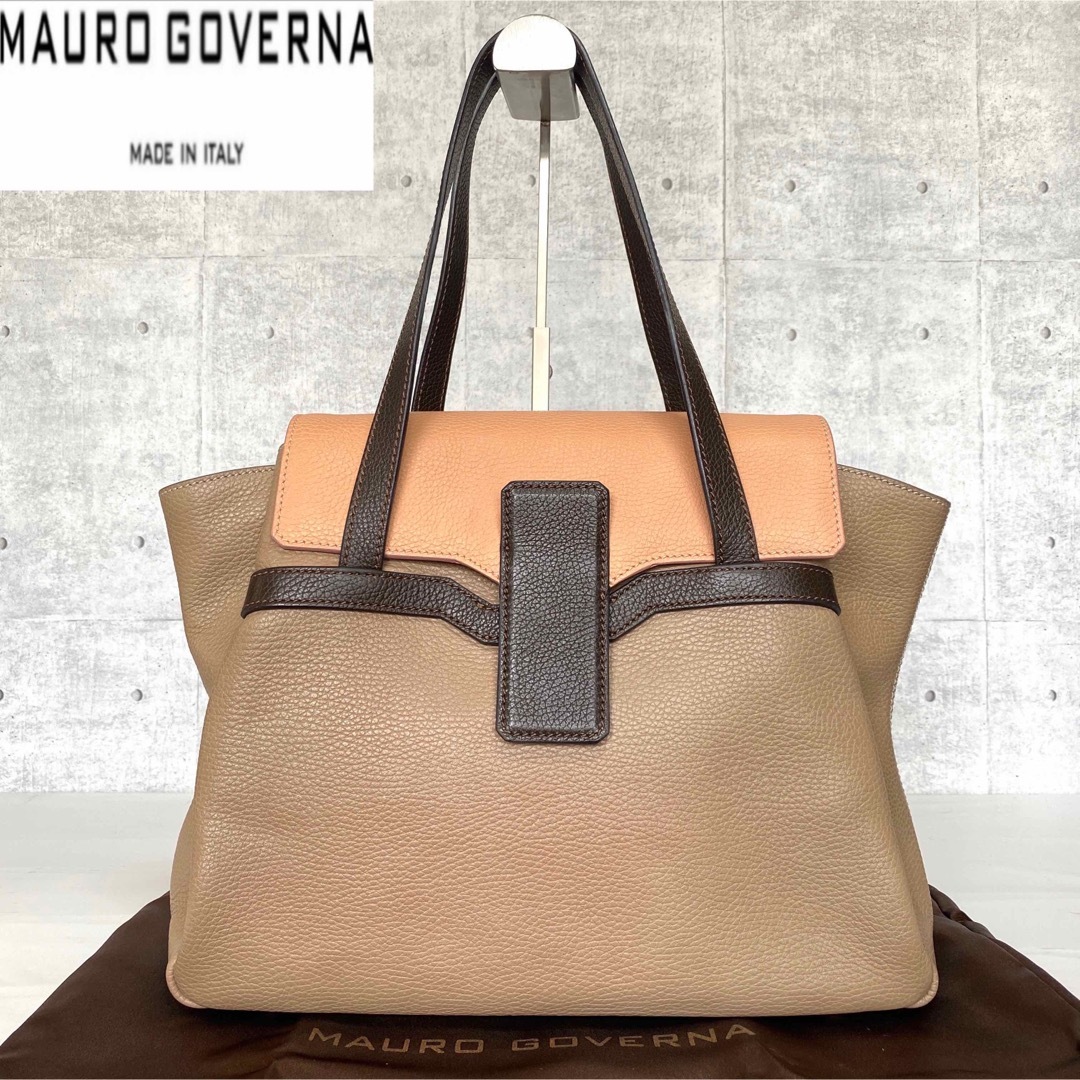 ロイヤルブランド【良品】WAKO×MAURO GOVERNA グレージュ レザー ハンドバッグ