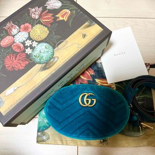 グッチ(Gucci)のGUCCI　ベルトバッグ　グッチ　GGマーモント　ベルベット　グリーン(ボディバッグ/ウエストポーチ)