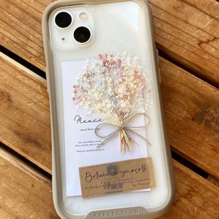 ピンクシルバー❁︎ スマホ　かすみ草　ケース　iface インナーシート　カード(スマホケース)