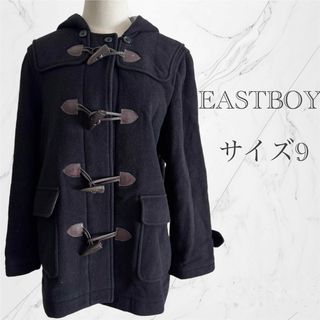 イーストボーイ(EASTBOY)のEASTBOY ダッフルコート ブラック 裏地チェック フード付き ウール 通学(ダッフルコート)