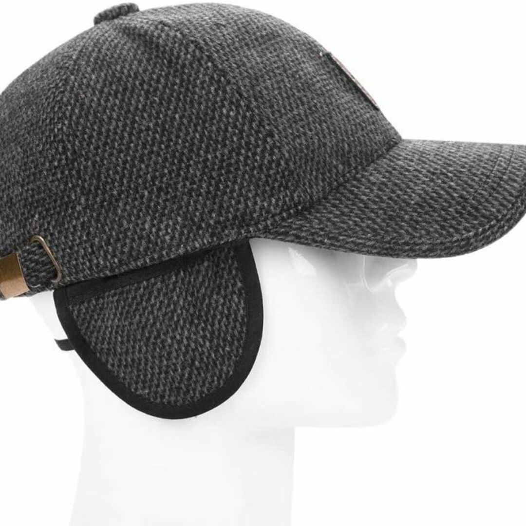 防寒帽子 耳あて付き キャップ メンズ 野球帽暖かい つば付き フェルト帽 冬用 メンズの帽子(キャップ)の商品写真