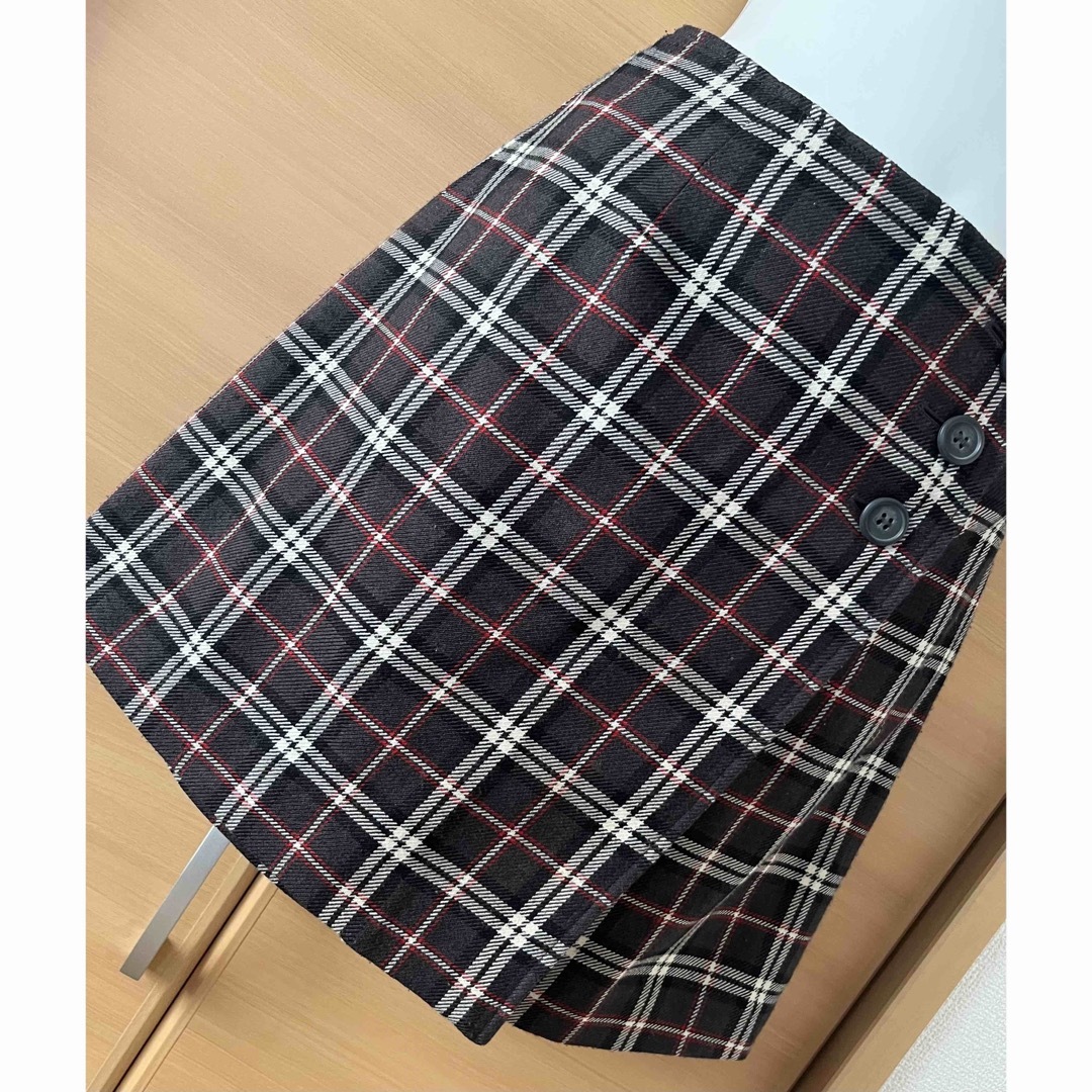 チェック柄 ミニ巻きスカート／秋〜春 レディースのスカート(ミニスカート)の商品写真