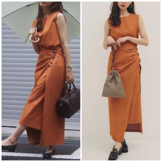 ランデブー(RANDEBOO)のlayered wrap set op(terracotta)(ロングワンピース/マキシワンピース)