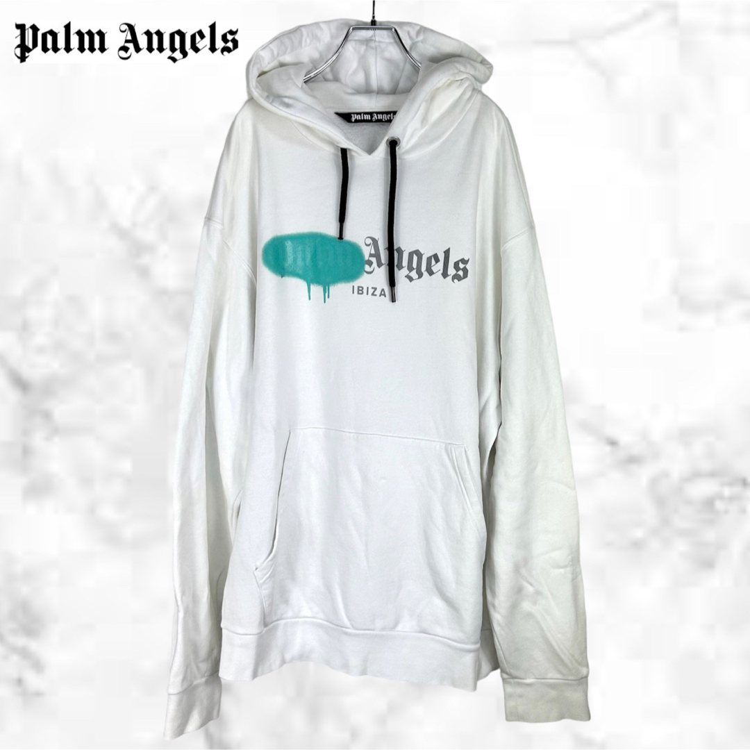 Palm Angels スプレープリント オーバーサイズパーカー 白