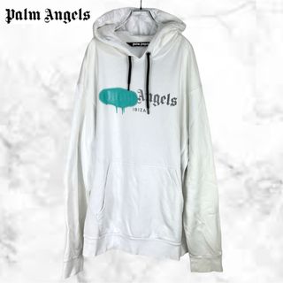 パームエンジェルス(PALM ANGELS)のPalm Angels スプレープリント オーバーサイズパーカー 白(パーカー)