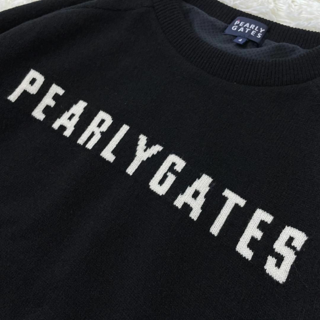 PEARLY GATES(パーリーゲイツ)の美品★パーリーゲイツ ニット ウール ロゴ ブラック サイズ4 メンズ　A742 スポーツ/アウトドアのゴルフ(ウエア)の商品写真