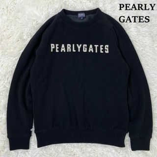 パーリーゲイツ(PEARLY GATES)の美品★パーリーゲイツ ニット ウール ロゴ ブラック サイズ4 メンズ　A742(ウエア)