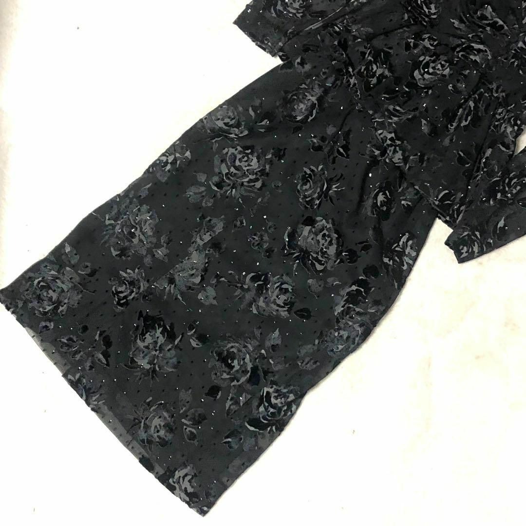 ハナエモリ　スカートスーツ　ブラック　SA3　9A3　シースルー　バラ柄　花柄
