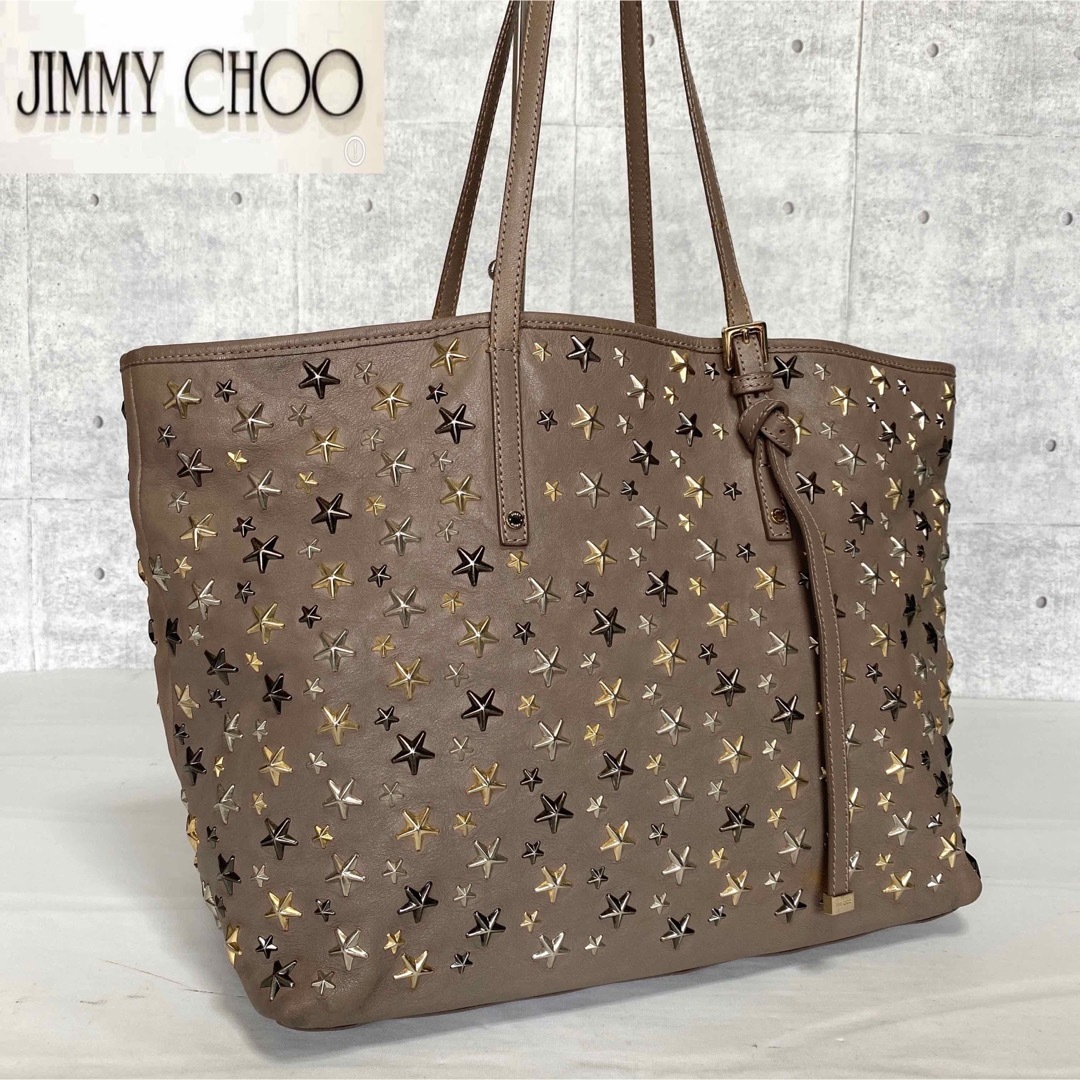 【JIMMY CHOO】SASHA/M ３色スタッズ グレージュ トートバッグ