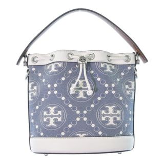 トリーバーチ(Tory Burch)のTORY BURCH トリーバーチ ハンドバッグ - 青x白(総柄) 【古着】【中古】(ハンドバッグ)