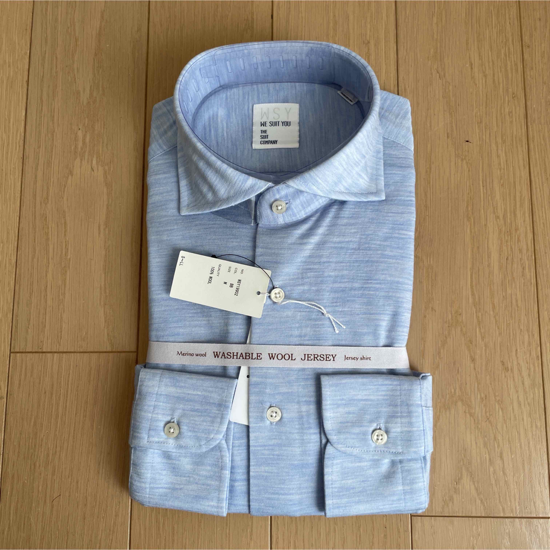 THE SUIT COMPANY(スーツカンパニー)のスーツカンパニー　長袖ドレスシャツ　ウールジャージー素材サイズM39-84ブルー メンズのトップス(シャツ)の商品写真