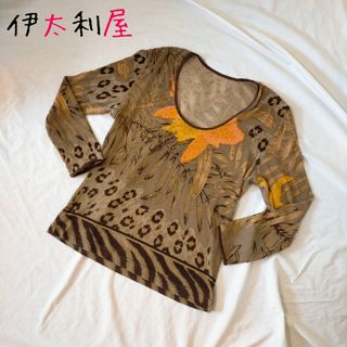 ヒョウ柄刺繍　伊太利屋　金属飾り付きシャツ上着