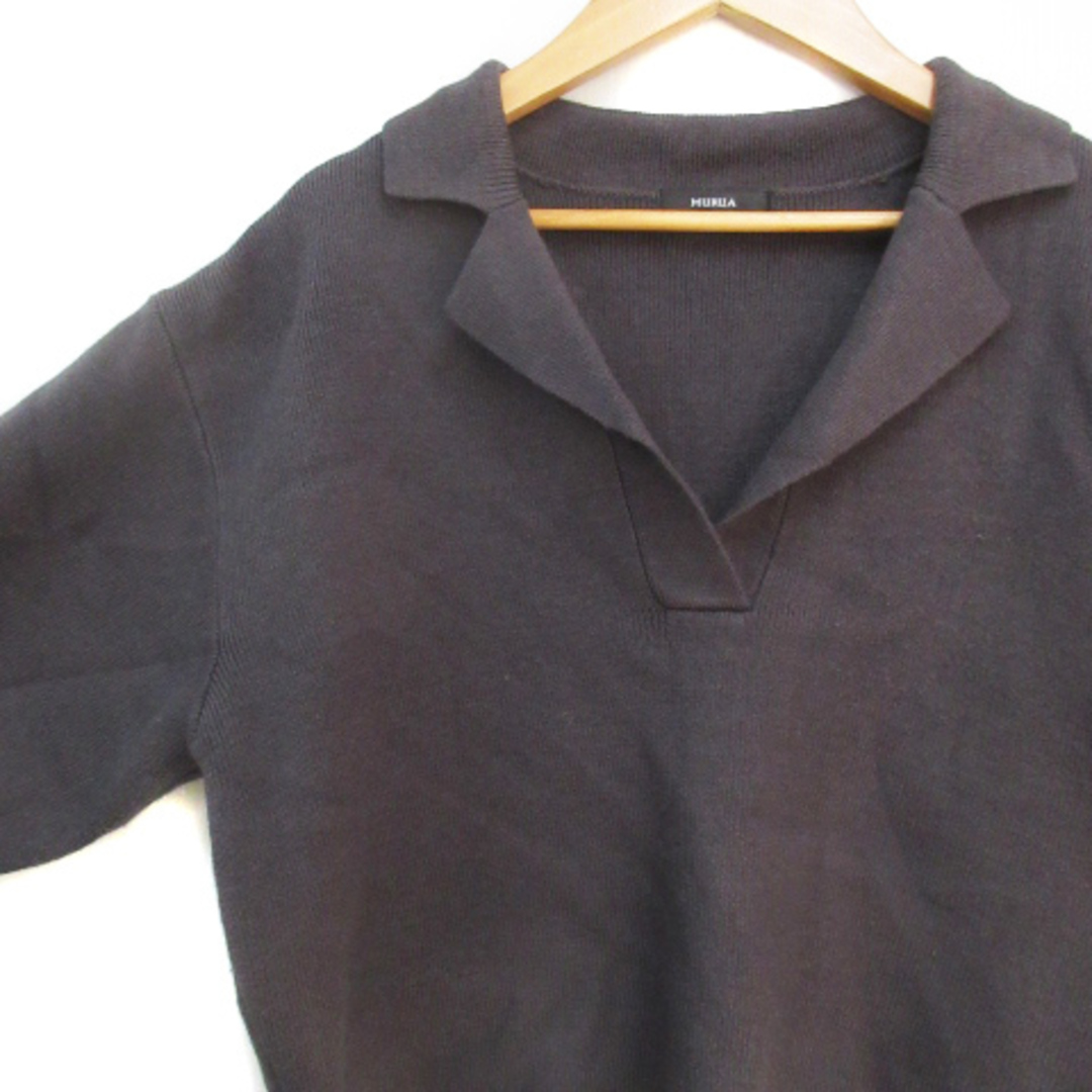 MURUA(ムルーア)のムルーア ニット カットソー ショート丈 七分袖 F チャコールグレー レディースのトップス(ニット/セーター)の商品写真