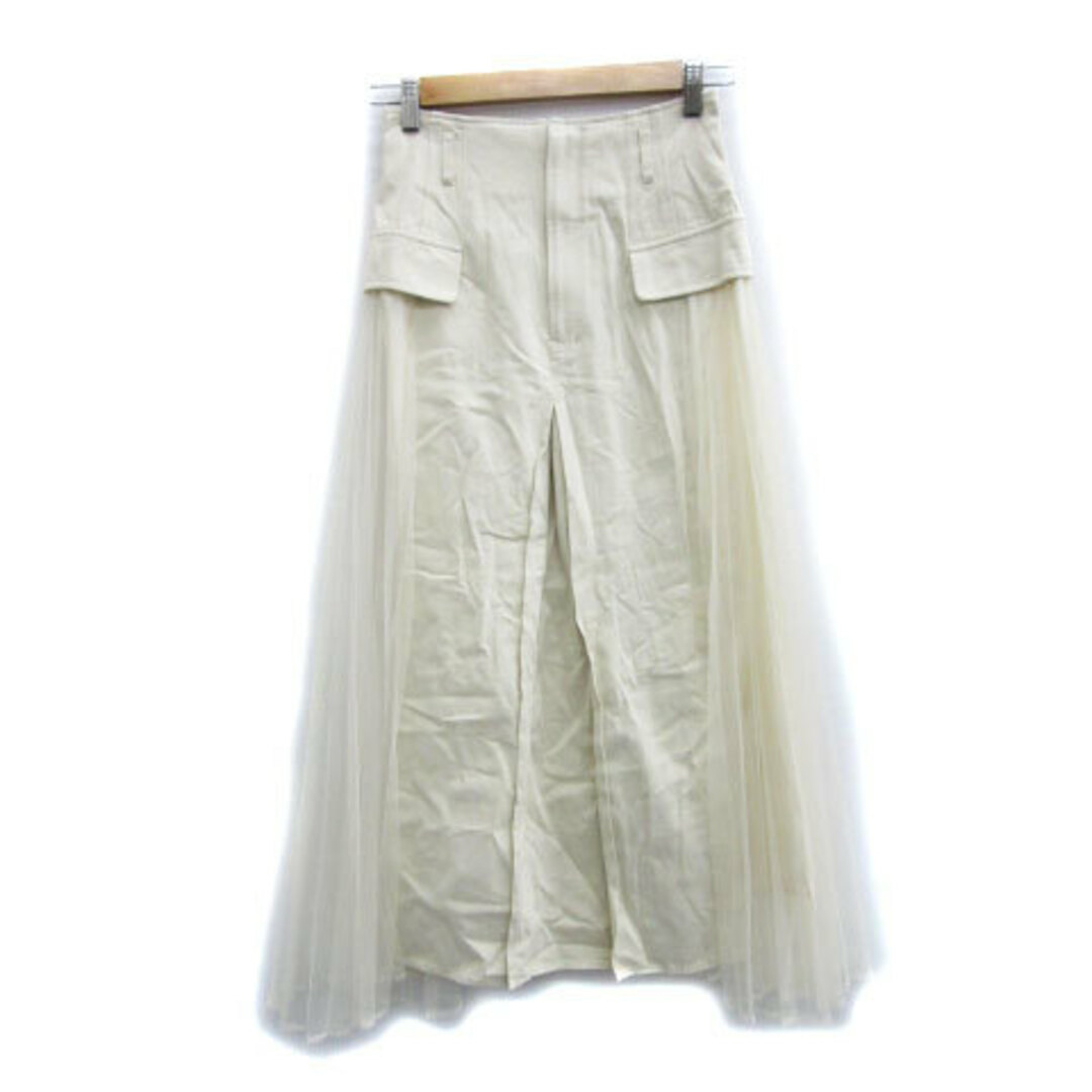 mysty woman(ミスティウーマン)のミスティウーマン フレアスカート チュールスカート ロング丈 F ベージュ レディースのスカート(ロングスカート)の商品写真