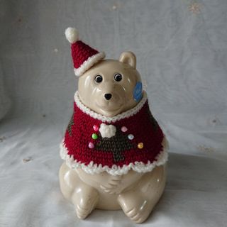 しろくま貯金箱 クリスマス サンタ帽子 ポンチョ 2点セット 231107(置物)