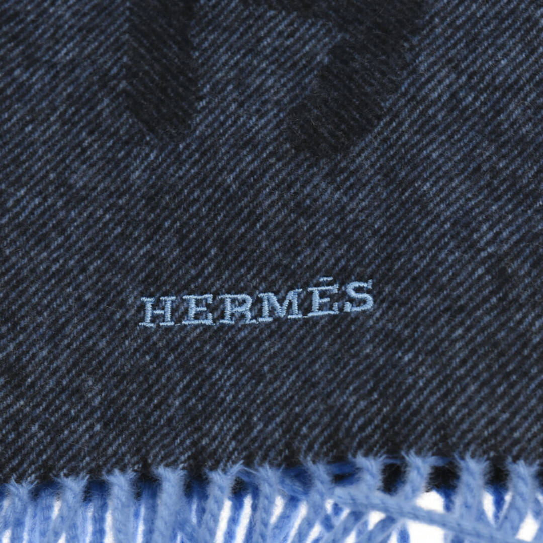 HERMES エルメス シェーヌダンクル クレイジーチェーン カシミヤ マフラー ストール ブルー