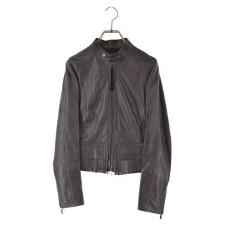 ランバン(LANVIN)のLANVIN ランバン ラムレザー フリンジ シングルライダースジャケット ブラウン 2392286 レディース(ライダースジャケット)