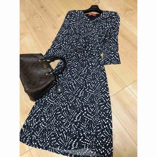 美品 マックスマーラ Max Mara ワンピース ロングスリーブ ニット プリーツ 総柄 トップス レディース 38(M相当) マルチカラー