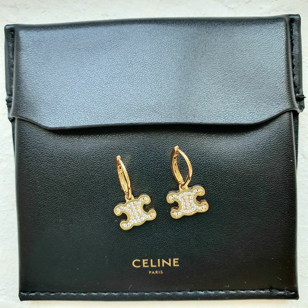 【新品・未使用】CELINE トリオンフ ラインストーン ピアス ゴールド