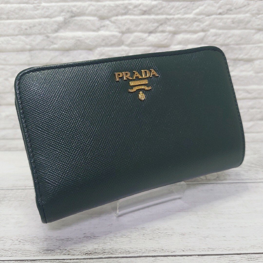 ✨極美品✨PRADA プラダ サフィアーノ 折り財布 ダークグリーン 二つ折り