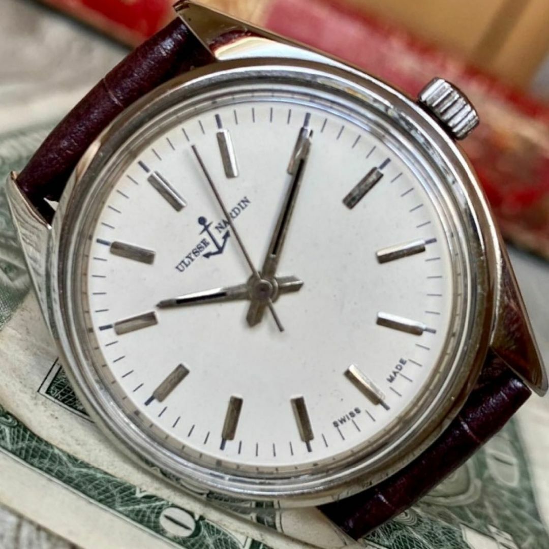 【紳士的】ユリスナルダン メンズ腕時計 ホワイト シルバー 手巻き ヴィンテージホワイトインデックス