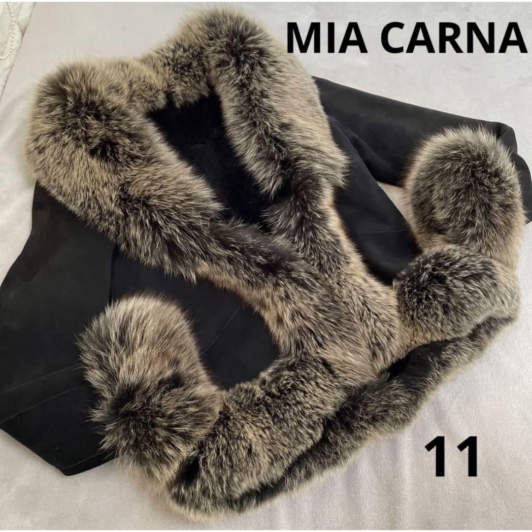 極美品☆ MIA CARNA ムートン\u0026フォックスファーコート 羊革 黒  11